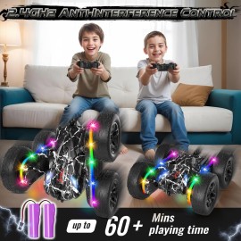 Terucle Rc Cars Toys for Boys Remote Control Car 2.4 GHz Black Toys for Ages 5-7 Kids Toys New Upgraded Strip Lights 360 Rotating Rc Truck Birthday (Black)