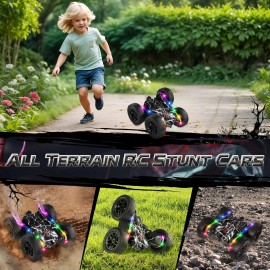 Terucle Rc Cars Toys for Boys Remote Control Car 2.4 GHz Black Toys for Ages 5-7 Kids Toys New Upgraded Strip Lights 360 Rotating Rc Truck Birthday (Black)