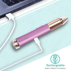 2-in-1 Portable Rechargeable Painless Eyebrow Trimmer & Facial Hair Remover, removes eyebrow, face, lips and body hair for women. 18K gold plated hypoallergenic heads, 360 LED light for Hair Remover