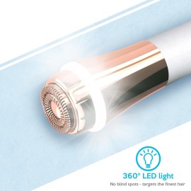 Professional Fast, Precise, Painless Facial Hair, Lips and Chin Remover for Women, USB Rechargeable Facial Epilator, 18K gold-plated hypoallergenic 13mm Dual ring floating head, 360 LED light