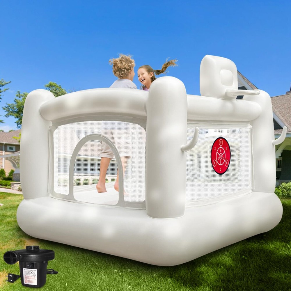 White Bounce House for Kids 2-8 Indoor Bouncy Castle with Pump Toddler Bounce House PVC Waterproof Materials Easy to Clean Outdoor Toddler Toys 68 x 68 x 58.2 inch