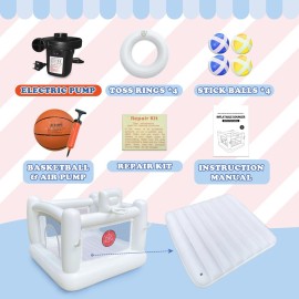 White Bounce House for Kids 2-8 Indoor Bouncy Castle with Pump Toddler Bounce House PVC Waterproof Materials Easy to Clean Outdoor Toddler Toys 68 x 68 x 58.2 inch