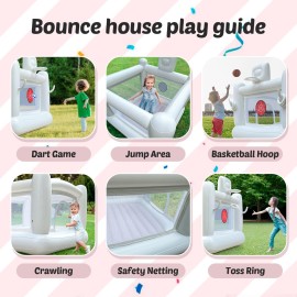 White Bounce House for Kids 2-8 Indoor Bouncy Castle with Pump Toddler Bounce House PVC Waterproof Materials Easy to Clean Outdoor Toddler Toys 68 x 68 x 58.2 inch