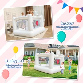 White Bounce House for Kids 2-8 Indoor Bouncy Castle with Pump Toddler Bounce House PVC Waterproof Materials Easy to Clean Outdoor Toddler Toys 68 x 68 x 58.2 inch