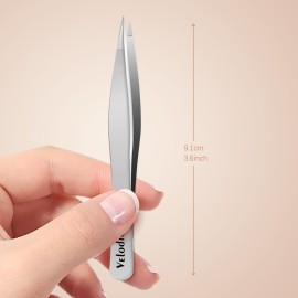 Velodios Pointed Tweezers for Women Facial Hair, High Precision Eyebrow Tweezers for Eyebrows, Ingrown Hair, Splinters, No Gaps and Perfectly Aligned