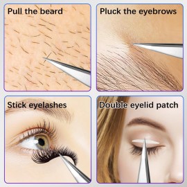 Velodios Pointed Tweezers for Women Facial Hair, High Precision Eyebrow Tweezers for Eyebrows, Ingrown Hair, Splinters, No Gaps and Perfectly Aligned