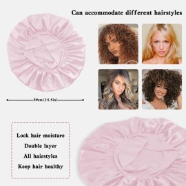 my novel things 3Pcs Satin Bonnet Silky Bonnet for Sleeping Women Adjustable Hair Bonnet Silky Sleep Cap for Women Natural & Curly Hair, Soft BreathableLight Pink/Light Purple/Pink