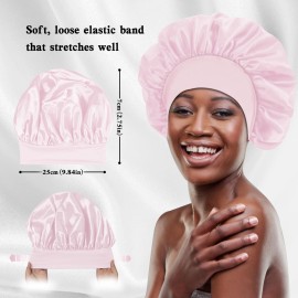 my novel things 3Pcs Satin Bonnet Silky Bonnet for Sleeping Women Adjustable Hair Bonnet Silky Sleep Cap for Women Natural & Curly Hair, Soft BreathableLight Pink/Light Purple/Pink