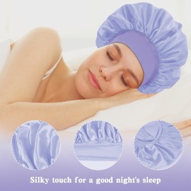 my novel things 3Pcs Satin Bonnet Silky Bonnet for Sleeping Women Adjustable Hair Bonnet Silky Sleep Cap for Women Natural & Curly Hair, Soft BreathableLight Pink/Light Purple/Pink