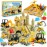 Sand Construction Site Kit - 37 Pcs Play Sand Art Kit with 8 Construction Trucks, Folding Sandbox, 2.2 lbs Magic Sand, Crane, Worker, Road Signs, Molds, Shovel - Ideal Toys for Boys Girls Age 3+