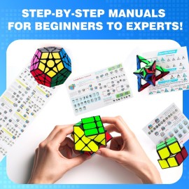 AuntyFey 5 Pack Magic Speed Cube Set - 2x2, 3x3, 4x4, Triangle Megaminx Speed Cubes for Kids & Adults