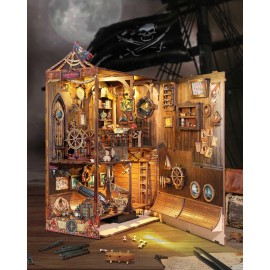 RONSTONE DIY Book Nook Kit - Pirate 3D Wooden Miniature Puzzles with LED Light Dollhouse Model Craft Kits for Adults Bookshelf Insert Decor - Halloween Christmas Birthday Gifts for Adults