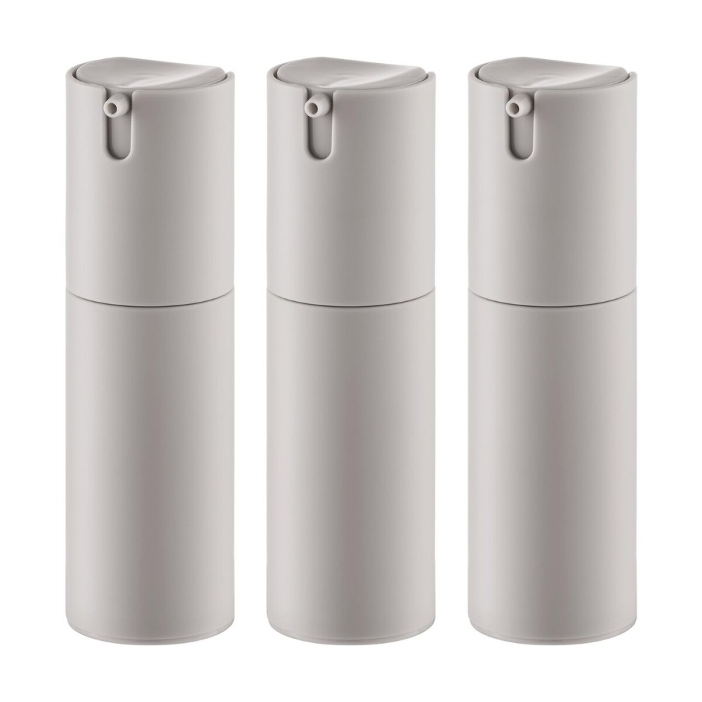 Airless Pump Bottles Travel: Lotion Dispenser for Small Size - Empty Shampoo Containers - Mini Vacuum Jar for Cream - 1 oz Plastic Gray