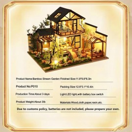 OZJAY DIY Miniature House Kit, Tiny House Kit with LED & Music Movement, DIY Wooden Dollhouse Miniature Kit for Adults Teen, Wooden Crafts Lovely Dollhouse Kit(Bamboo Stream Garden)
