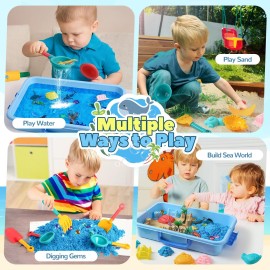 FRUSE Ocean Sensory Bin,Play Sand Art Kit with 2.2lbs Play Sand,12 Sea Animal Toys,Sand Molds,Role Play Beach Toy Sandbox Toys for Toddlers 3 4 5 6 7