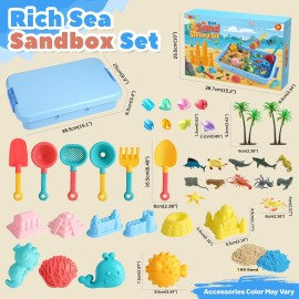 FRUSE Ocean Sensory Bin,Play Sand Art Kit with 2.2lbs Play Sand,12 Sea Animal Toys,Sand Molds,Role Play Beach Toy Sandbox Toys for Toddlers 3 4 5 6 7
