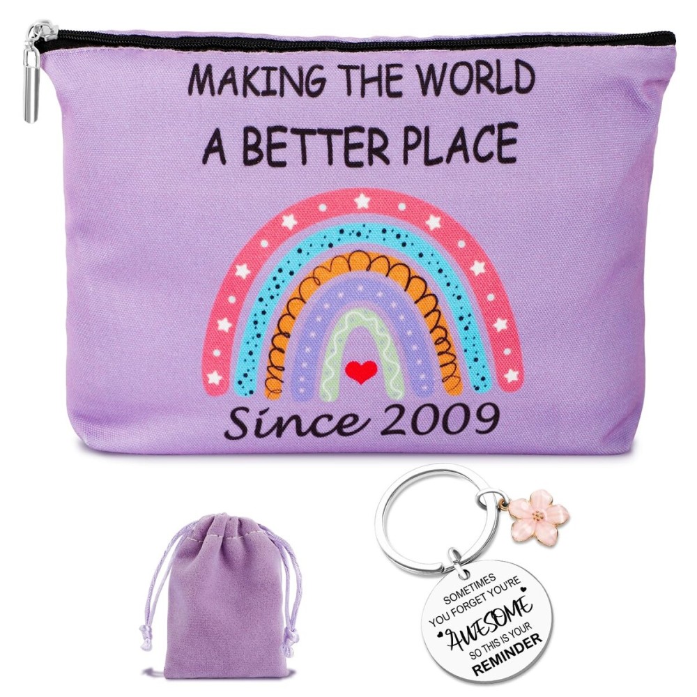 16th Birthday Gifts for Girls with 2009 Birthday Makeup Bag and Inspirational Keychain, 16 Year Old Birthday Gift Ideas for Daughter, Niece, Granddaughter, Thank you, Christmas Cosmetic Travel Bag