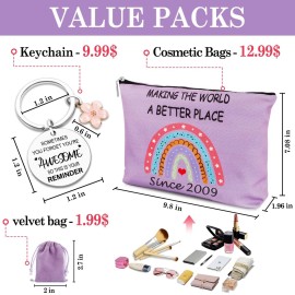 16th Birthday Gifts for Girls with 2009 Birthday Makeup Bag and Inspirational Keychain, 16 Year Old Birthday Gift Ideas for Daughter, Niece, Granddaughter, Thank you, Christmas Cosmetic Travel Bag