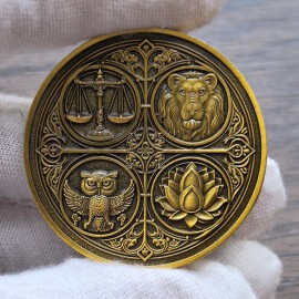 The Cardinal Virtues Stoic Coin with Symbols of Justice, Courage, Wisdom, and Temperance (Single Coin)