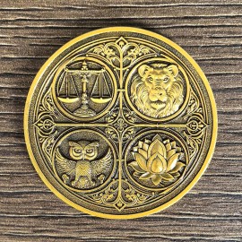 The Cardinal Virtues Stoic Coin with Symbols of Justice, Courage, Wisdom, and Temperance (Single Coin)