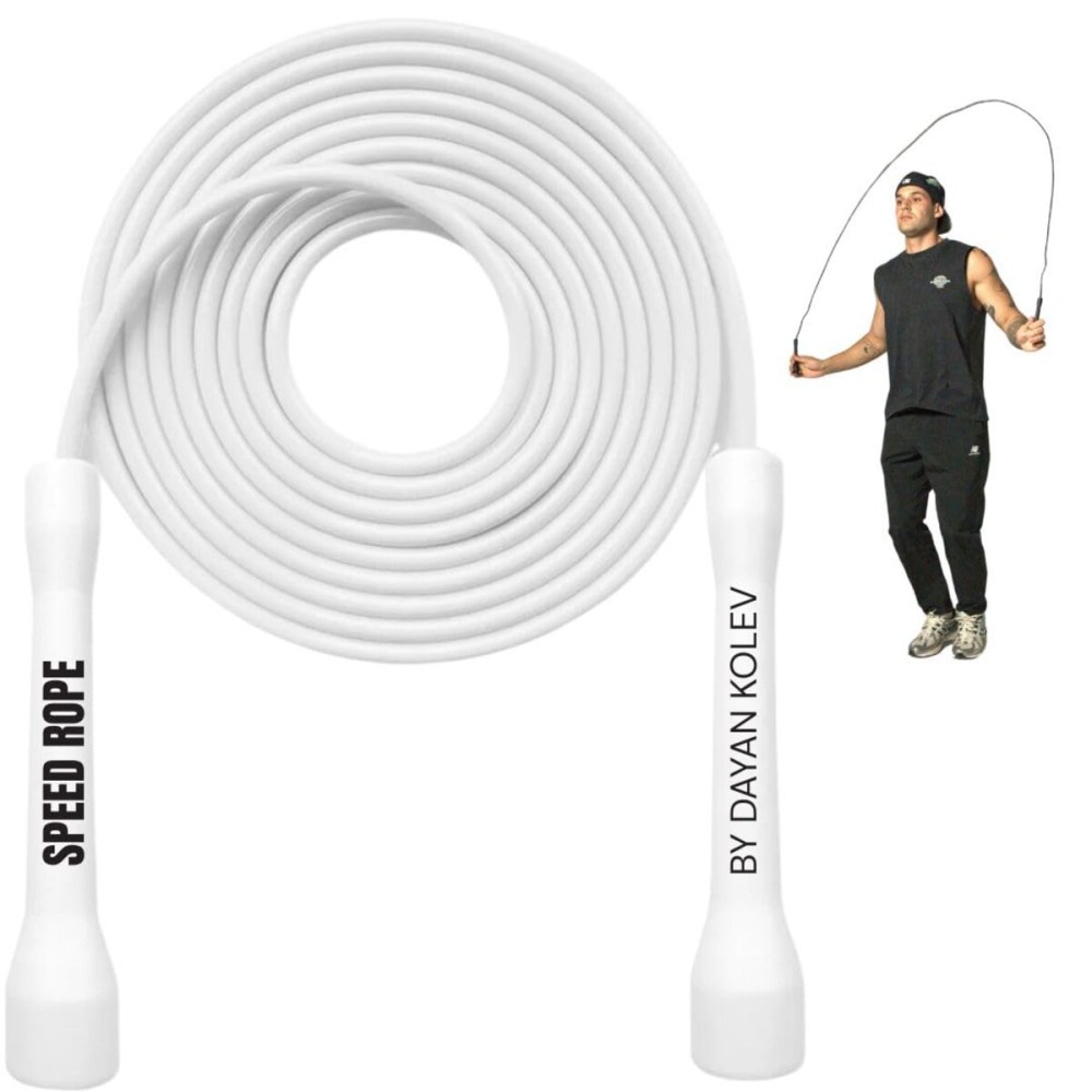 SwissSkip Speed Jump Rope by Dayan Kolev, 5mm PVC Skipping Rope, for Beginners and Advanced Athletes, Ideal for Fitness, Cardio, Boxing & CrossFit, Adjustable length with Unbreakable Handles (White)