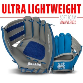 Franklin Sports Kids Toy Baseball Glove + Ball Set - Stiktek Baseball + Teeball Glove for Boys + Girls - Self-Stick Mitt + Ball Included - Youth Toy for Ages 3+ - 8 Inch - Grey + Navy