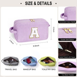 YOOLIFE Monogram Makeup Bag - Personalized Gifts for Women Teenage Girls Purple Corduroy Cotton Cute Cosmetic Bag Make Up Bag Thank You Gifts Wedding Bridesmaid Gifts Teacher Gifts for Women Letter C