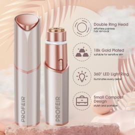 Facial Hair Removal for Women: Electric Hair Removal Device - Rechargeable Painless Face Razor for Chin Upper Lip Peach Fuzz with Light (Rose Gold)