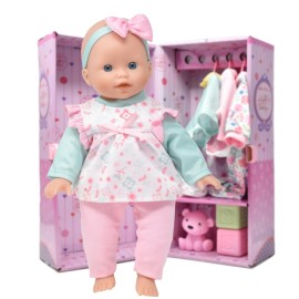 Gift Boutique Baby Doll 14 Inch Soft Body with Clothes & Accessories Sets of Outfits with Hangers Teddy & Toy Blocks Playset Wardrobe Storage Closet, Ideal Gift for Kids - Set of 4