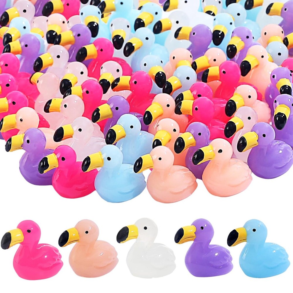 EKisemio 50pcs Mini Resin Flamingo Ducks Multiple Colors Resin Animals Cute Tiny Flamingo Figurine for Craft Dollhouses Fairy Tale Gardens Micro Landscapes Cake Aquarium Decor DIY Ornament