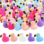 EKisemio 50pcs Mini Resin Flamingo Ducks Multiple Colors Resin Animals Cute Tiny Flamingo Figurine for Craft Dollhouses Fairy Tale Gardens Micro Landscapes Cake Aquarium Decor DIY Ornament