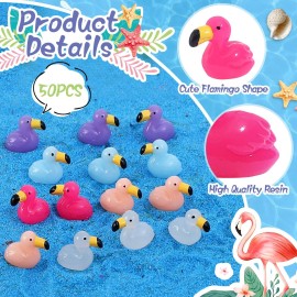 EKisemio 50pcs Mini Resin Flamingo Ducks Multiple Colors Resin Animals Cute Tiny Flamingo Figurine for Craft Dollhouses Fairy Tale Gardens Micro Landscapes Cake Aquarium Decor DIY Ornament