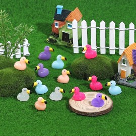 EKisemio 50pcs Mini Resin Flamingo Ducks Multiple Colors Resin Animals Cute Tiny Flamingo Figurine for Craft Dollhouses Fairy Tale Gardens Micro Landscapes Cake Aquarium Decor DIY Ornament