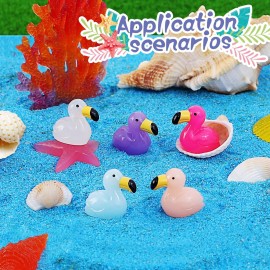 EKisemio 50pcs Mini Resin Flamingo Ducks Multiple Colors Resin Animals Cute Tiny Flamingo Figurine for Craft Dollhouses Fairy Tale Gardens Micro Landscapes Cake Aquarium Decor DIY Ornament