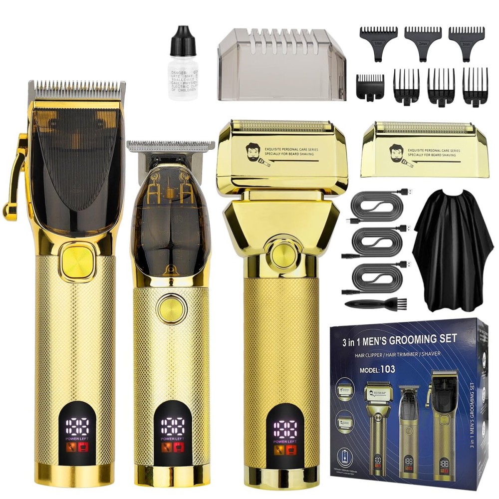 Hair Clippers for Men Professional, Barber Clippers and Trimmer Set, Hair Clipper& Hair Trimmer & Electric Foil Shavers Razor Kit, Hair Cutting kit, Cordless Mens Grooming Kit-Gold Hair Clippers for Men Professional, Barber Clippers and Trimmer Set, Hair Clipper& Hair Trimmer & Electric Foil Shavers Razor Kit, Hair Cutting kit, Cordless Mens Grooming Kit-Gold