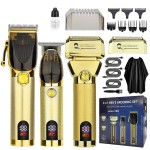 Hair Clippers for Men Professional, Barber Clippers and Trimmer Set, Hair Clipper& Hair Trimmer & Electric Foil Shavers Razor Kit, Hair Cutting kit, Cordless Mens Grooming Kit-Gold