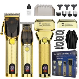 Hair Clippers for Men Professional, Barber Clippers and Trimmer Set, Hair Clipper& Hair Trimmer & Electric Foil Shavers Razor Kit, Hair Cutting kit, Cordless Mens Grooming Kit-Gold