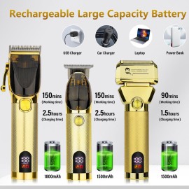 Hair Clippers for Men Professional, Barber Clippers and Trimmer Set, Hair Clipper& Hair Trimmer & Electric Foil Shavers Razor Kit, Hair Cutting kit, Cordless Mens Grooming Kit-Gold Hair Clippers for Men Professional, Barber Clippers and Trimmer Set, Hair Clipper& Hair Trimmer & Electric Foil Shavers Razor Kit, Hair Cutting kit, Cordless Mens Grooming Kit-Gold