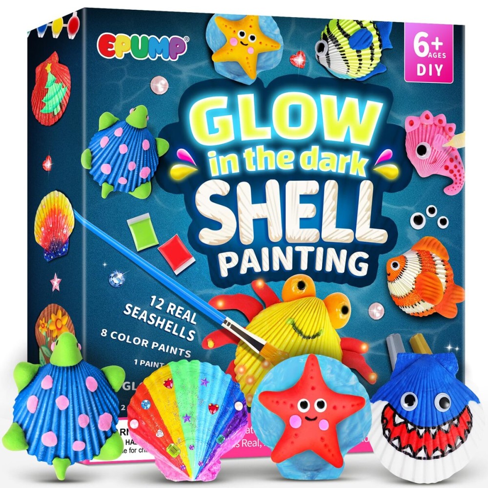 EPUMP Shell Painting Kit for Kids - Glow in The Dark Arts and Crafts Supplies Kits for Girls Boys - Kids Activities Creative Art Set Birthday Gifts DIY Paint Toys for Age 6 7 8 9 10 11 12 Years Old