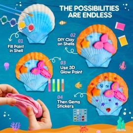 EPUMP Shell Painting Kit for Kids - Glow in The Dark Arts and Crafts Supplies Kits for Girls Boys - Kids Activities Creative Art Set Birthday Gifts DIY Paint Toys for Age 6 7 8 9 10 11 12 Years Old