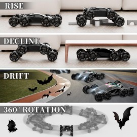 Terucle 8WD Remote Control Car, 2.4Ghz RC Cars with Spray & Cool Light, Kids Toys Electroplating Process Transform Drift Climbing Car, Boys Toys for Age 4-6 7 8-13 Year Old (Black)