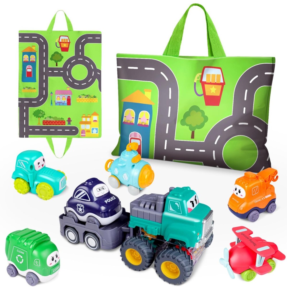 FunMission Baby Boy Toys, Baby Toy Cars 7 Pack, Toys for Boys Aged 18 Months +, Toddler Toys Age 2-3, 7 Toy Cars with Storage Bag, Trucks for Toddlers, Presents for Kids