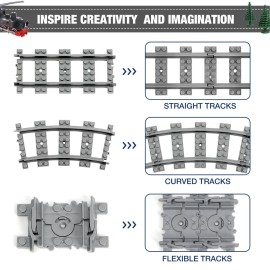 Classic City Train Tracks, 72 Pieces Railroad Track with 24 Flexible, 24 Curved and 24 Straight Tracks, Train Expansion Accessories Compatible with All Major Brands Train Tracks
