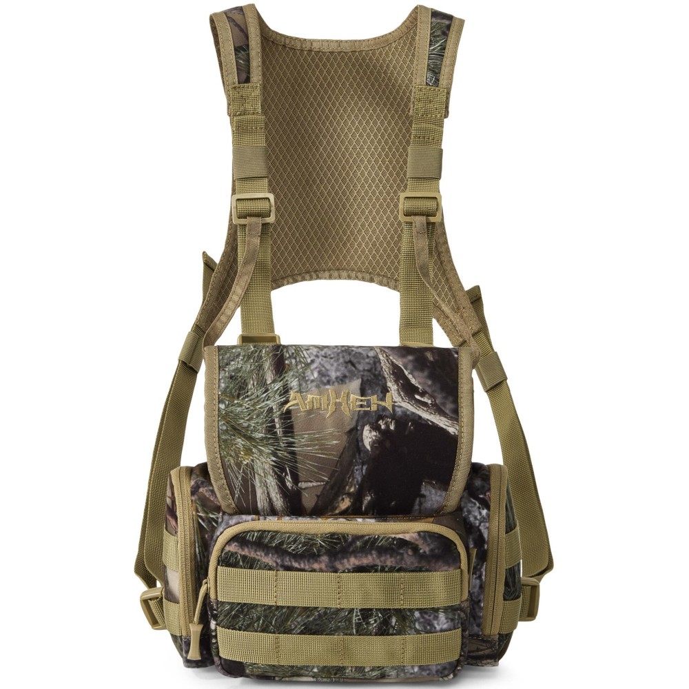 AMHEH 4L Binocular Harness Chest Pack | Magnetic Flap Bino Quick Access for Hunting, Adjustable No Shaking for Hiking, Fits Up to 56 Inches Chests (Camo)