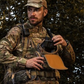 AMHEH 4L Binocular Harness Chest Pack | Magnetic Flap Bino Quick Access for Hunting, Adjustable No Shaking for Hiking, Fits Up to 56 Inches Chests (Camo)