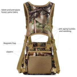 AMHEH 4L Binocular Harness Chest Pack | Magnetic Flap Bino Quick Access for Hunting, Adjustable No Shaking for Hiking, Fits Up to 56 Inches Chests (Camo)