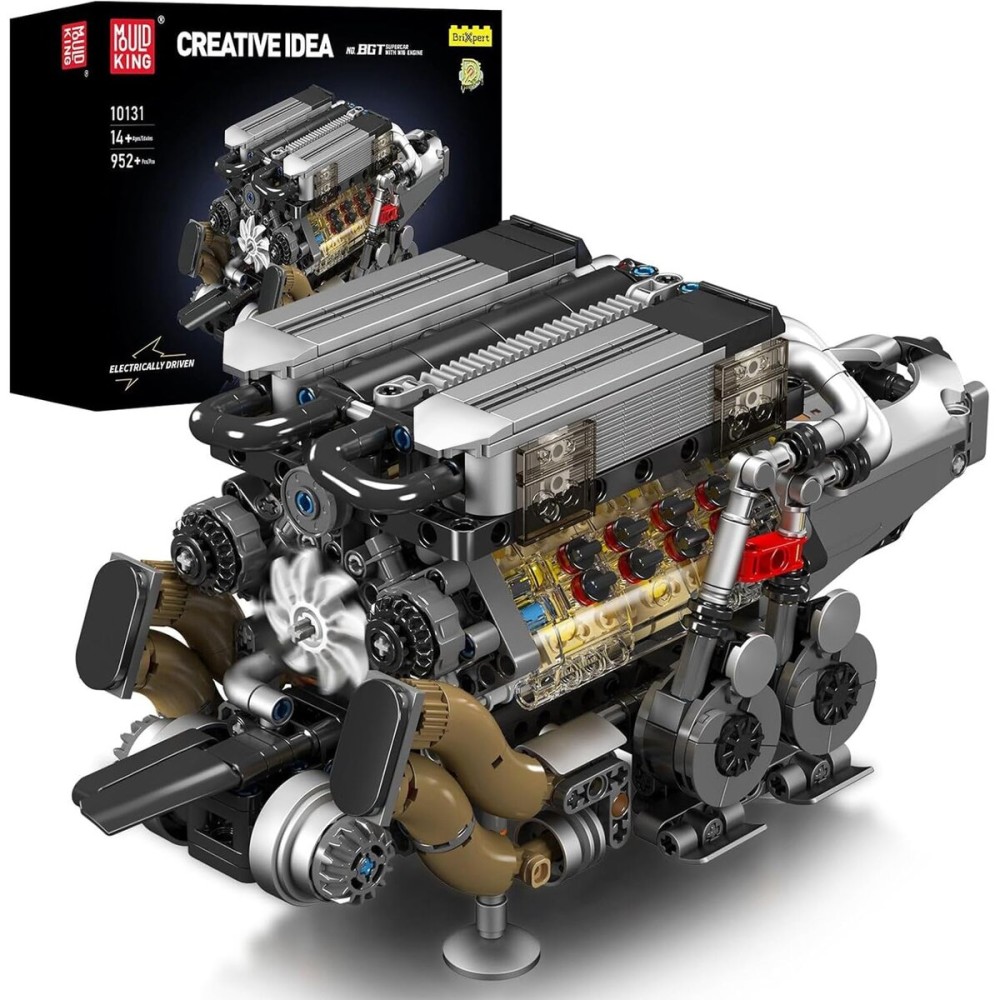 Mould King 10131 W16 Engine Building Blocks Sets, V8 Engine Model kit That Run, Build Your Own STEM Model Engine, 16-Cylinder Car Engine Building Engineering Toys for Kids/Adults Collections(952+PCS)