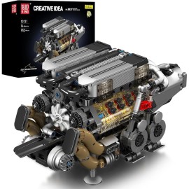 Mould King 10131 W16 Engine Building Blocks Sets, V8 Engine Model kit That Run, Build Your Own STEM Model Engine, 16-Cylinder Car Engine Building Engineering Toys for Kids/Adults Collections(952+PCS)