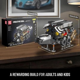Mould King 10131 W16 Engine Building Blocks Sets, V8 Engine Model kit That Run, Build Your Own STEM Model Engine, 16-Cylinder Car Engine Building Engineering Toys for Kids/Adults Collections(952+PCS)