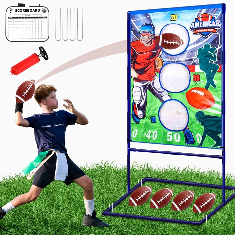 Punieayi Football Toss Game with 4 Inflatable Balls, Football Throwing Target Games for Boys 8-12, Sports and Outdoors Toys for Kids Ages 3+